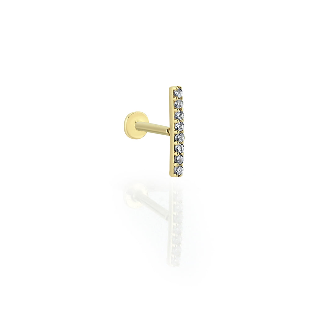 Diamond Bar Solid Gold Threaded Piercing Earring