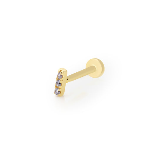 Lined Diamond Solid Gold Threaded Piercing Earring