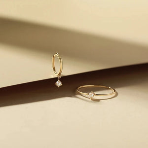 HELENA  |  Single White Pearl Dangle Huggie Hoop