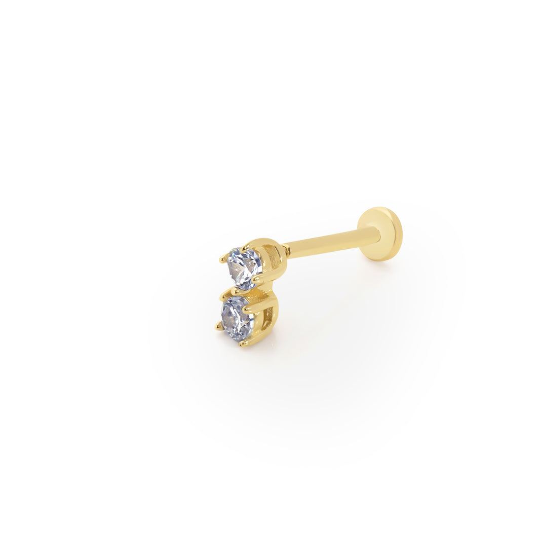 Double Diamond Threaded Piercing Earring