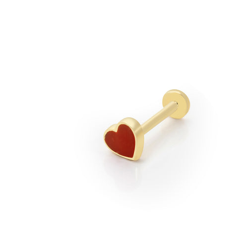 Enamelled Red Heart Solid Gold Threaded Piercing Earring