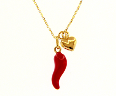 Necklace red chili  heart plain