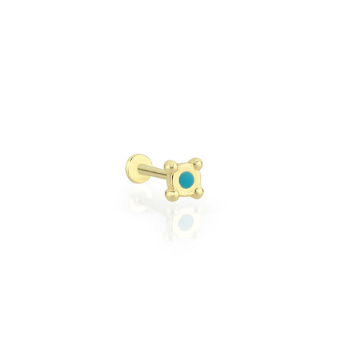 Mini Enamelled Turquoise  Solid Gold Threaded Piercing Earring