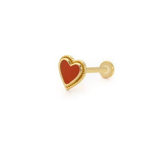 Enamelled Red Heart Solid Gold Threaded Piercing Earring