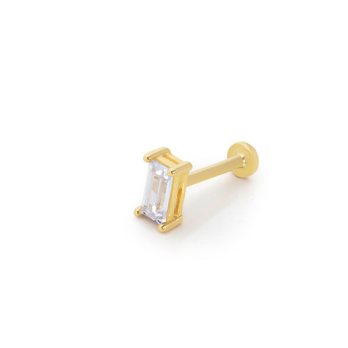 Baguette Diamond Threaded Piercing Earring