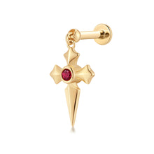Load image into Gallery viewer, DOJA | Lab Grown Diamond &amp; Ruby Dangle Cross Threaded Flatback