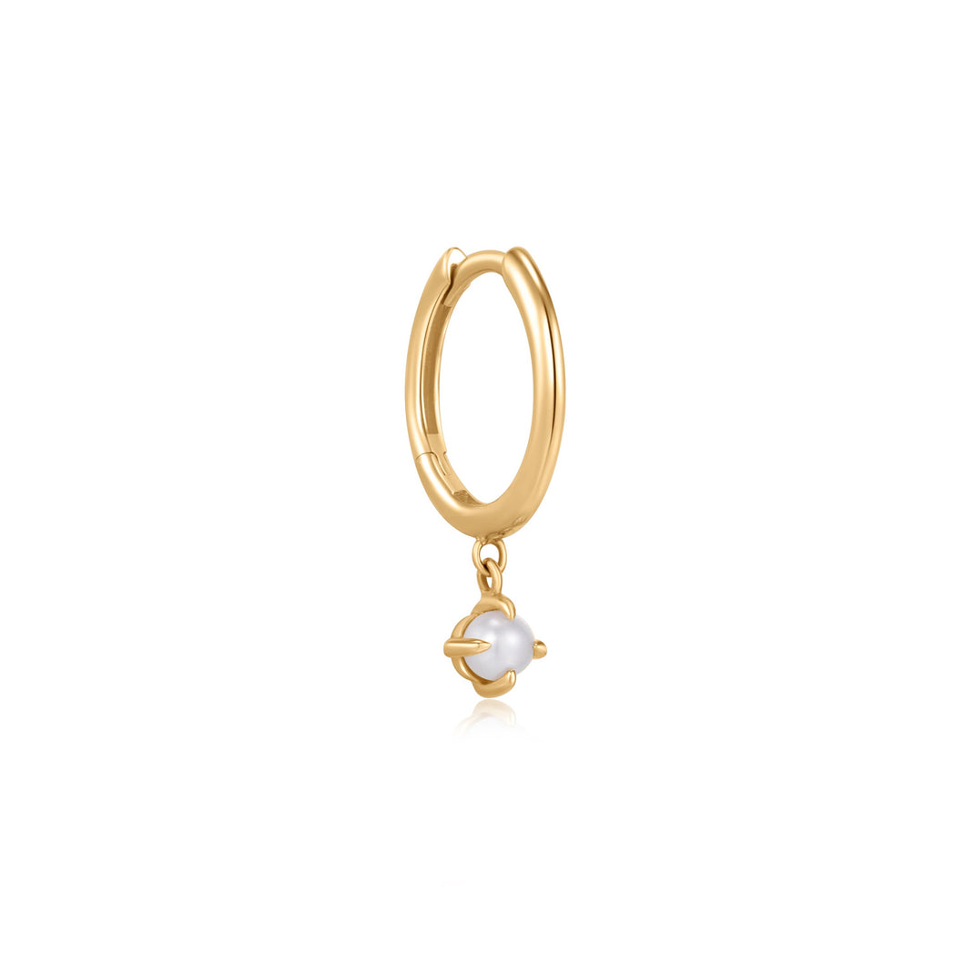 HELENA  |  Single White Pearl Dangle Huggie Hoop