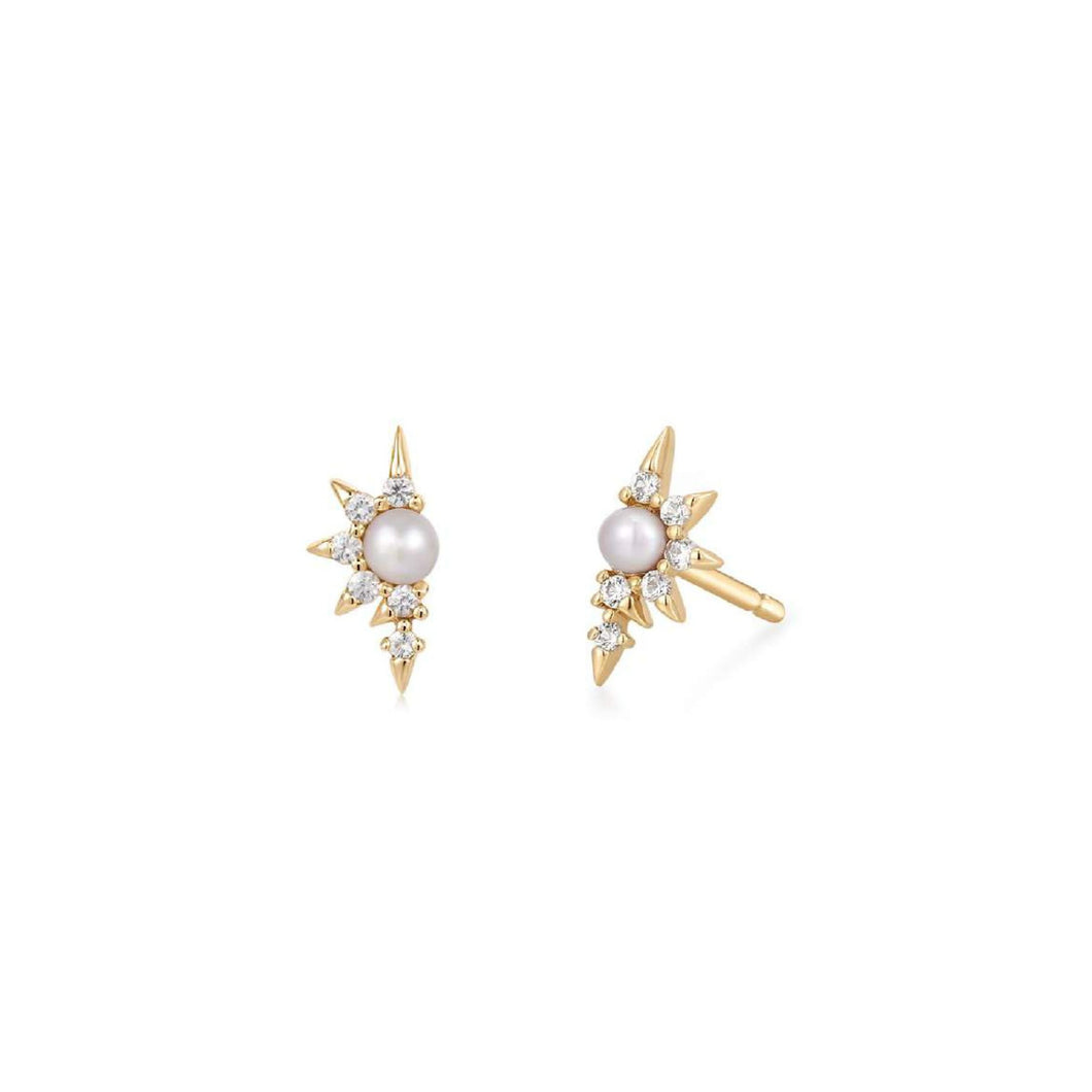 NIXIE | Pearl and White Sapphire Stud Earrings YG