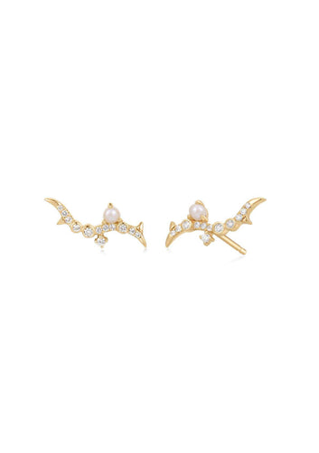 KAIA | Pearl and White Sapphire Climber Stud YG