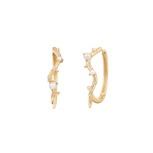 LANA | Pearl and White Sapphire Curved Huggie Hoops