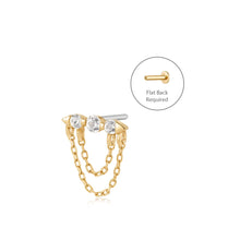 Load image into Gallery viewer, TRIBECA | Draped Double Chain and White Sapphire Piercing Top Earring