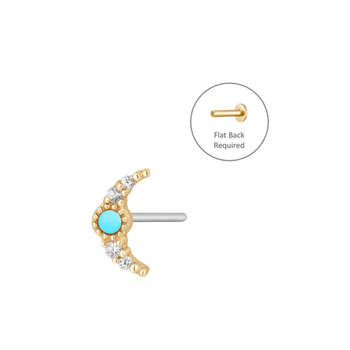 NORA  |  Turquoise & White Sapphire Crescent Moon Piercing Earring