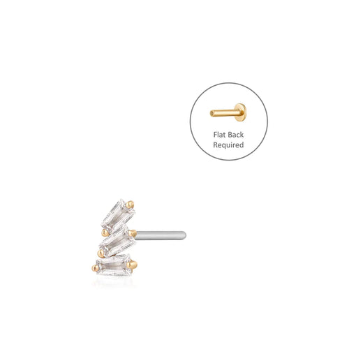 MONA | Baguette Trio White Sapphire Piercing Earring