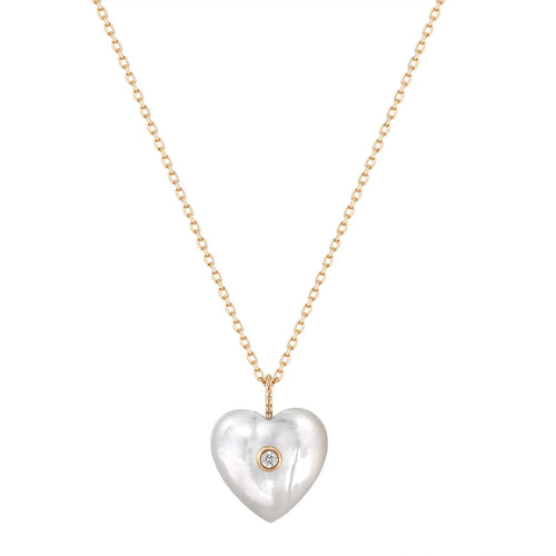 DOLLY| Mother of Pearl & Diamond Reversible Heart Necklace