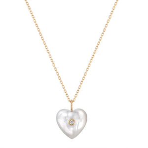 DOLLY| Mother of Pearl & Diamond Reversible Heart Necklace