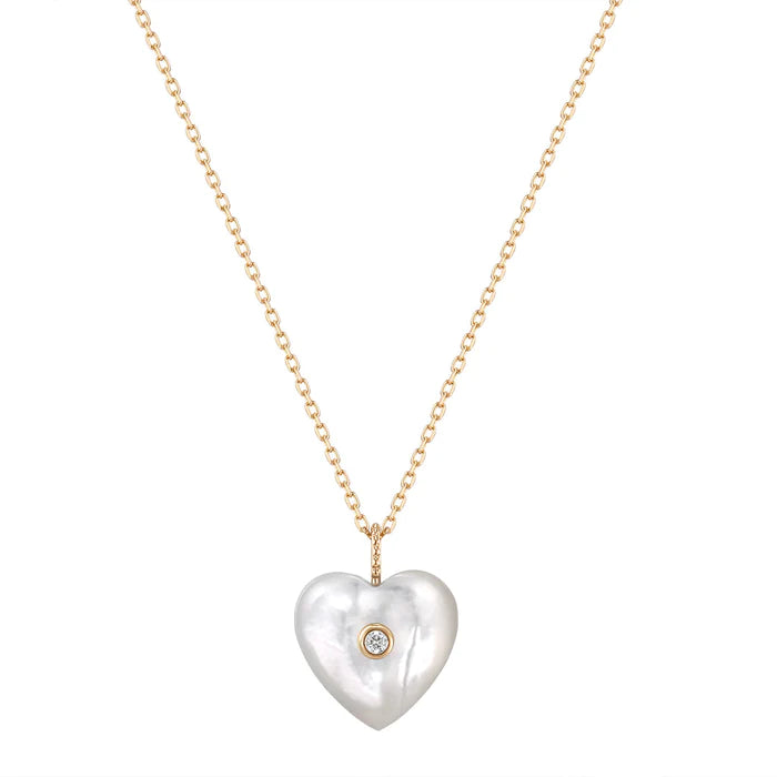 DOLLY| Mother of Pearl & Diamond Reversible Heart Necklace