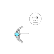 Load image into Gallery viewer, NORA  |  Turquoise &amp; White Sapphire Crescent Moon Piercing Earring