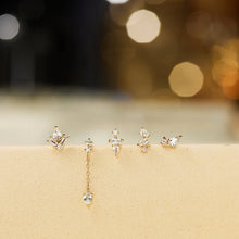 Load image into Gallery viewer, DEWDROP | Pear and Round White Sapphire Drop Piercing Earring Yg