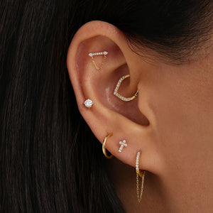 CHELSEA | Draped Chain and Diamond Bar Piercing Top Earring