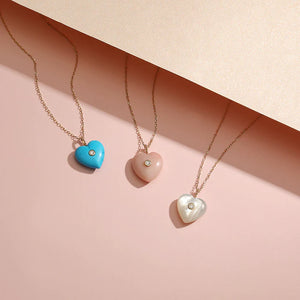 DOLLY| Mother of Pearl & Diamond Reversible Heart Necklace