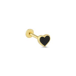 Enamelled Noir Heart Solid Gold Threaded Piercing Earring