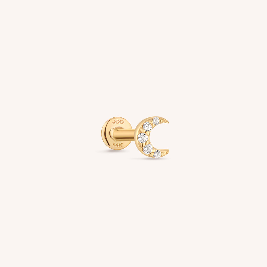 Pave Diamond Moon Labret Earring