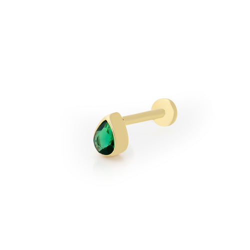 Emerald Droplet M Solid Gold Threaded Piercing Earring