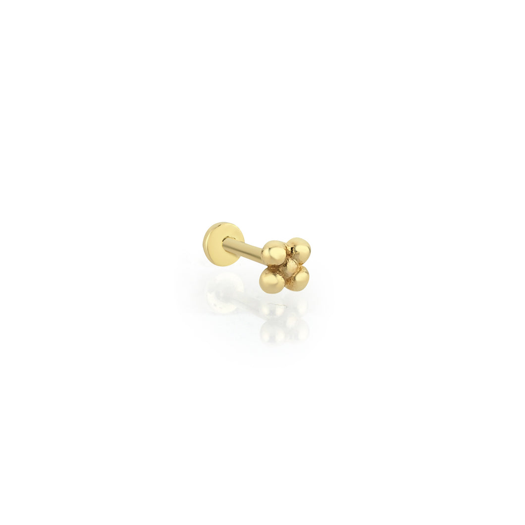 XS Flower Dots Solid Gold Threaded Piercing Earring