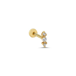 Trio Diamond line Solid Gold Threaded Piercing Earring