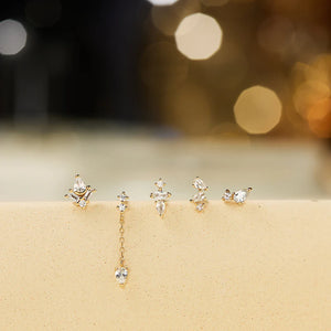 AURORA | Pear, Baguette and Round White Sapphire Piercing Earring