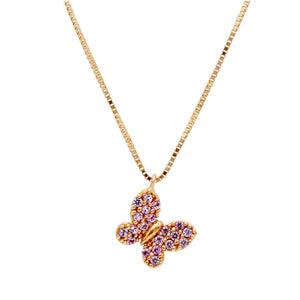 Butterfly Pink Zirconia Pink Gold Necklace