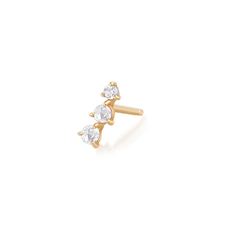 CLARA | Rose Cut Triple White Sapphire Stud YG