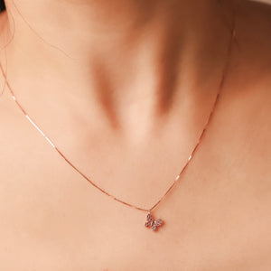 Butterfly Pink Zirconia Pink Gold Necklace