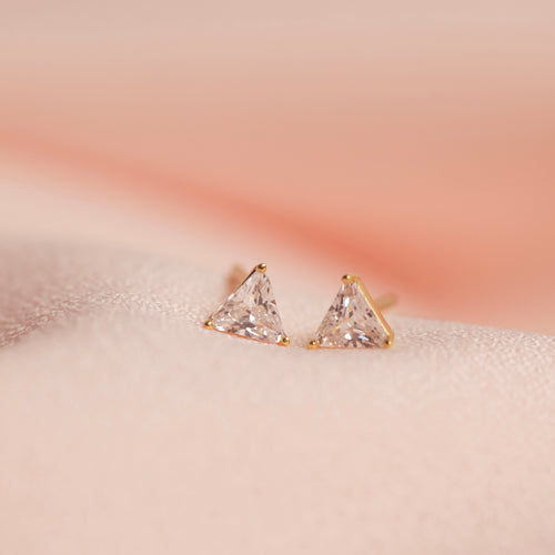 Lotus Triangle Zirconia Stud Earrings