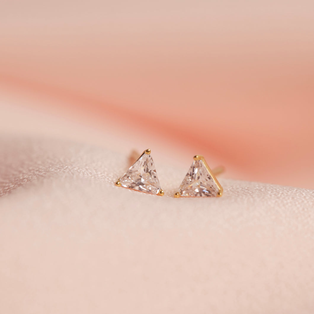 Lotus Triangle Zirconia Stud Earrings