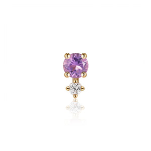 FEBRUARY | Amethyst and White Sapphire Single Piercing Earring Yg