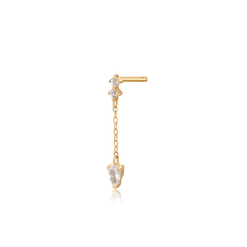 DEWDROP | Pear and Round White Sapphire Drop Stud YG