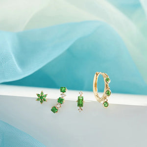 SERENA | Baguette Tsavorite and White Sapphire Single Earring