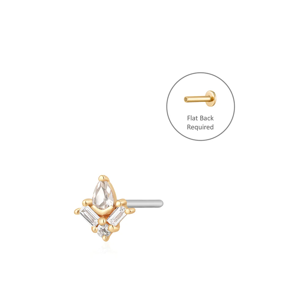 AURORA | Pear, Baguette and Round White Sapphire Piercing Earring