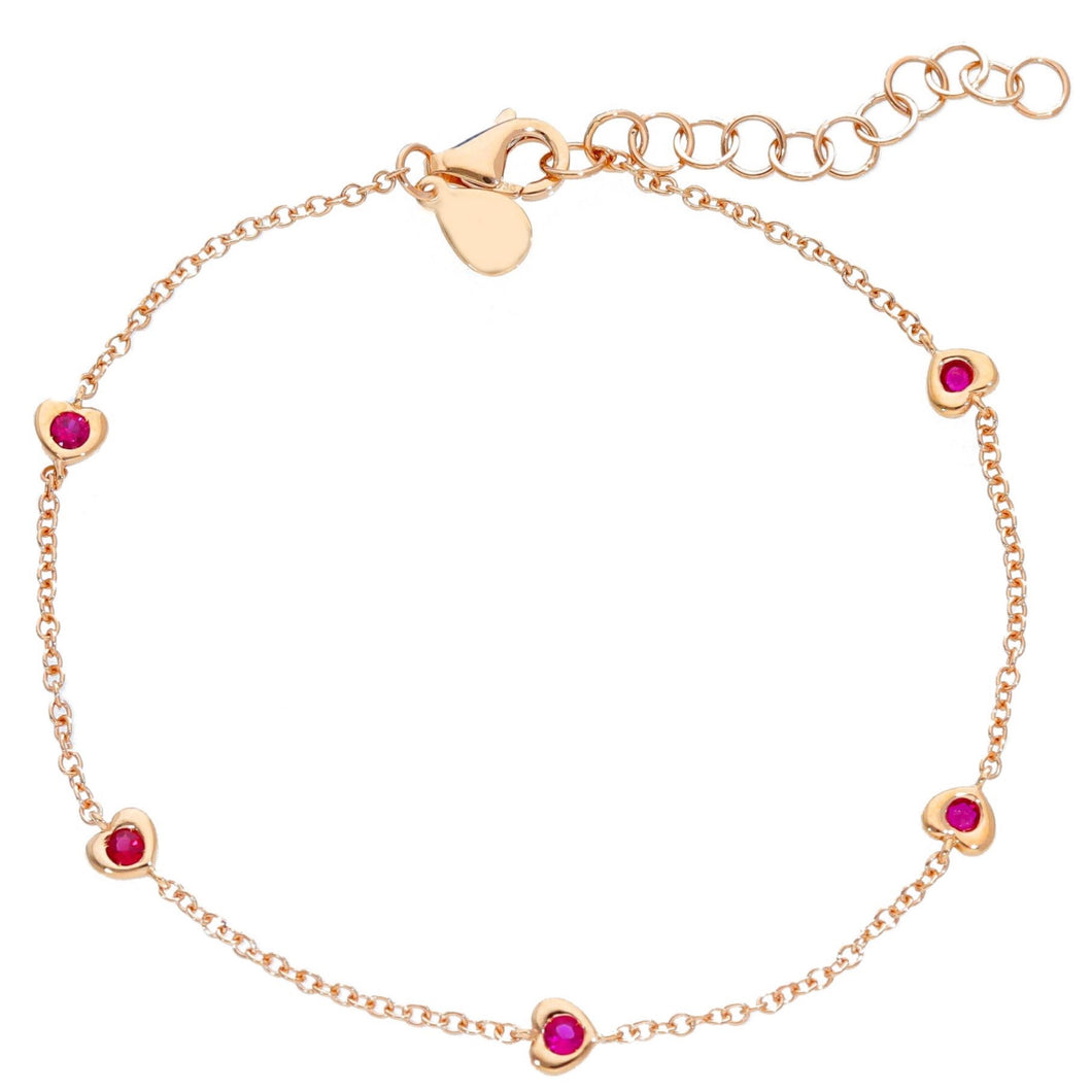 Ruby Heart Bracelet Pink Gold