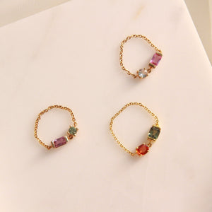 Dainty Treasure Gemstones Chain Rings