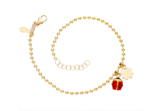 bracelet palline red ladybug gold clover